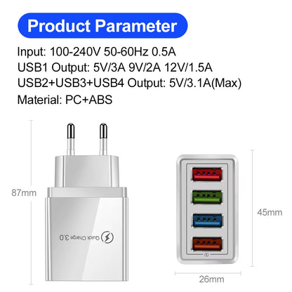 USB Charger Quick Charge 3.0 for Samsung Xiaomi Mi Tablets Mobile Phone Charger Adapter EU/US Plug Fast Charging